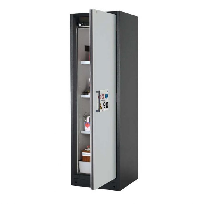 Brandsäkert kemikalieskåp Select W-63R-O breddd 600 mm, 3 hyllplan, högerhängd dörr - Grå