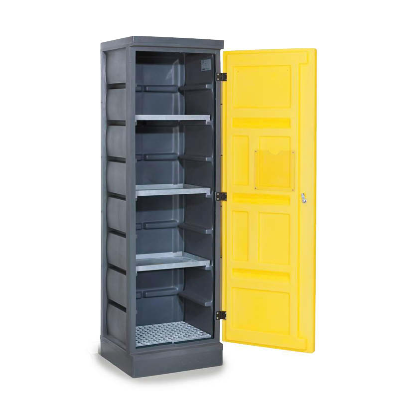 Miljöskåp PolyStore PS 620-3.1, med enkeldörr, 3 utdragskar och 1 gallerhylla - Rostfritt stål