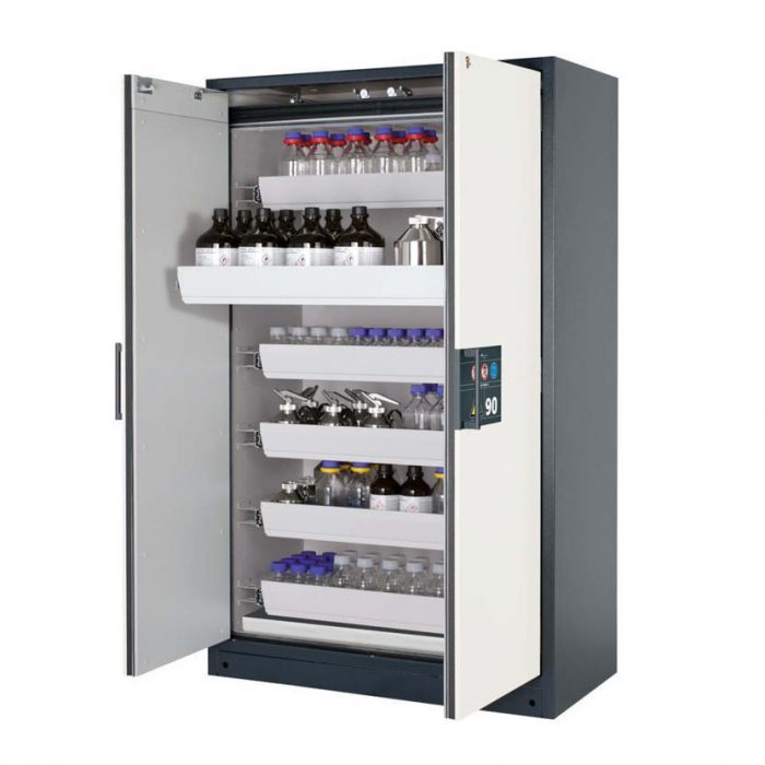 Brandsäkert kemikalieskåp Select W-126 bredd 1200 mm, 6 utdragskar - Vit