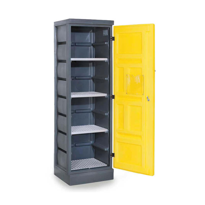 Miljöskåp PolyStore PS 620-4, med enkeldörr och 4 gallerhyllor - Förzinkat stål