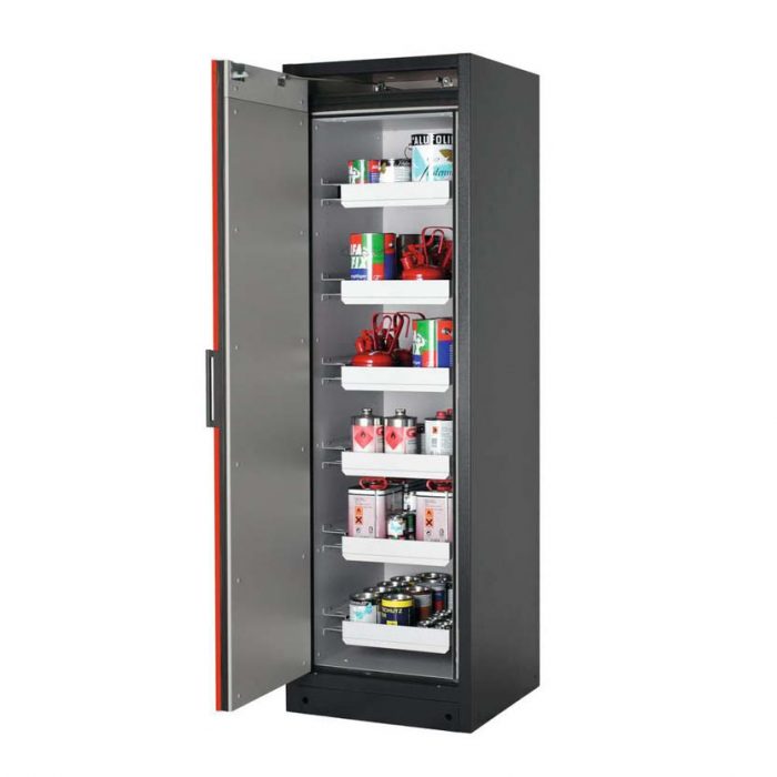 Brandsäkert kemikalieskåp Select W-66L-O bredd 600 mm, 6 utdragskar, vänsterhängd dörr - Röd