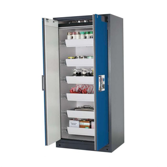 Brandsäkert kemikalieskåp Select W-96-O bredd 900 mm, 6 utdragskar - Blå