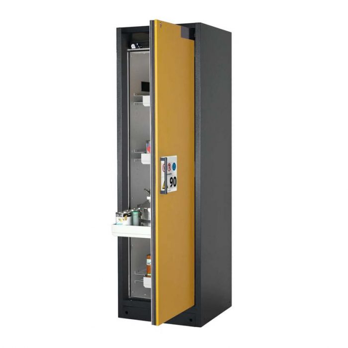 Brandsäkert kemikalieskåp Select W-64R-O bredd 600 mm, 4 utdragskar, högerhängd dörr - Gul