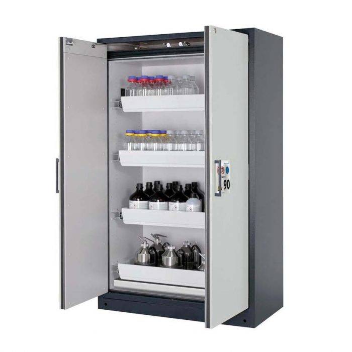 Brandsäkert kemikalieskåp Select W-124-O bredd 1200 mm, 4 utdragskar - Grå
