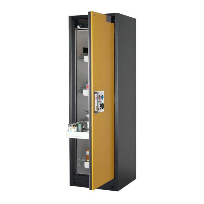 Brandsäkert kemikalieskåp Select W-64R bredd 600 mm, 4 utdragskar, högerhängd dörr - Gul