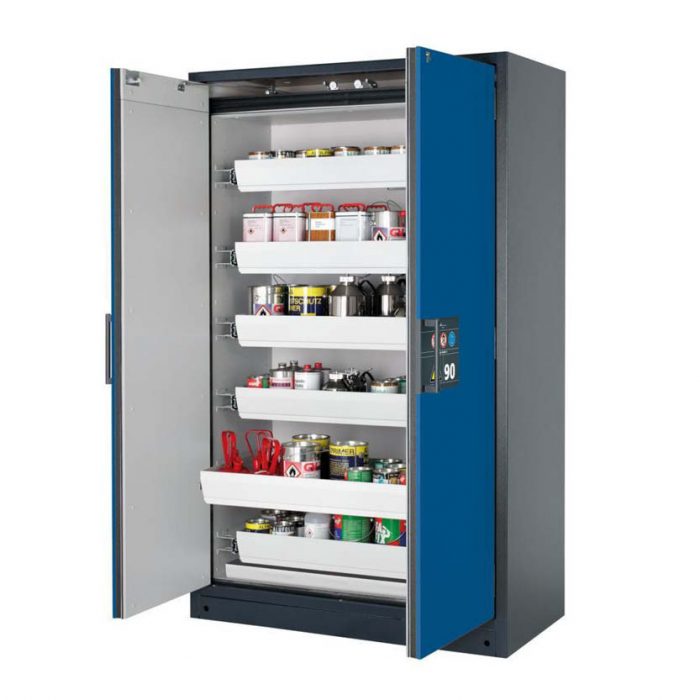 Brandsäkert kemikalieskåp Select W-126 bredd 1200 mm, 6 utdragskar - Blå