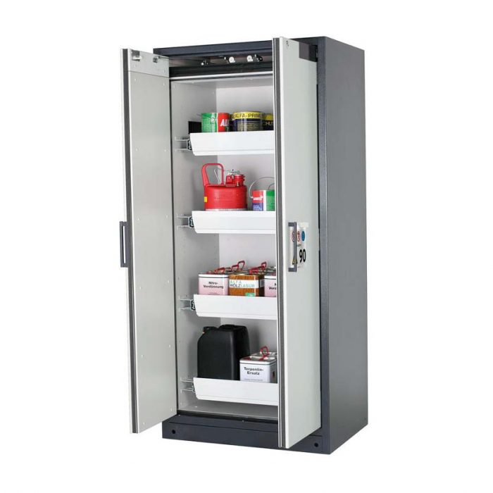 Brandsäkert kemikalieskåp Select W-94-O bredd 900 mm, 4 utdragskar - Grå