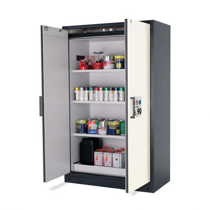 Brandsäkert kemikalieskåp Select W-123-O bredd 1200 mm, 3 hyllplan - Vit