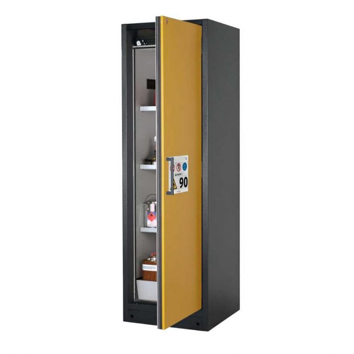 Brandsäkert kemikalieskåp Select W-63R-O breddd 600 mm, 3 hyllplan, högerhängd dörr - Gul
