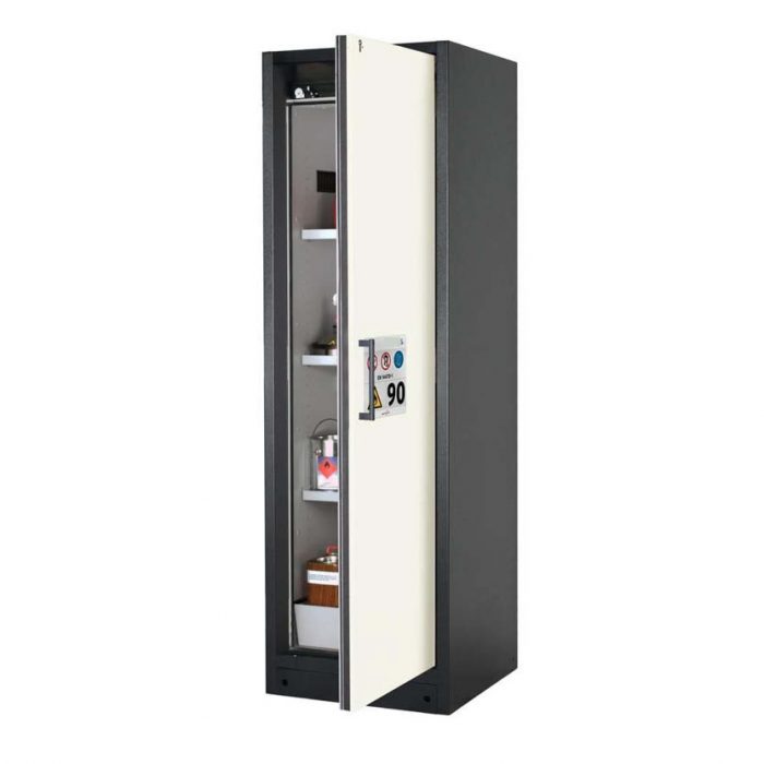 Brandsäkert kemikalieskåp Select W-63R-O breddd 600 mm, 3 hyllplan, högerhängd dörr - Vit