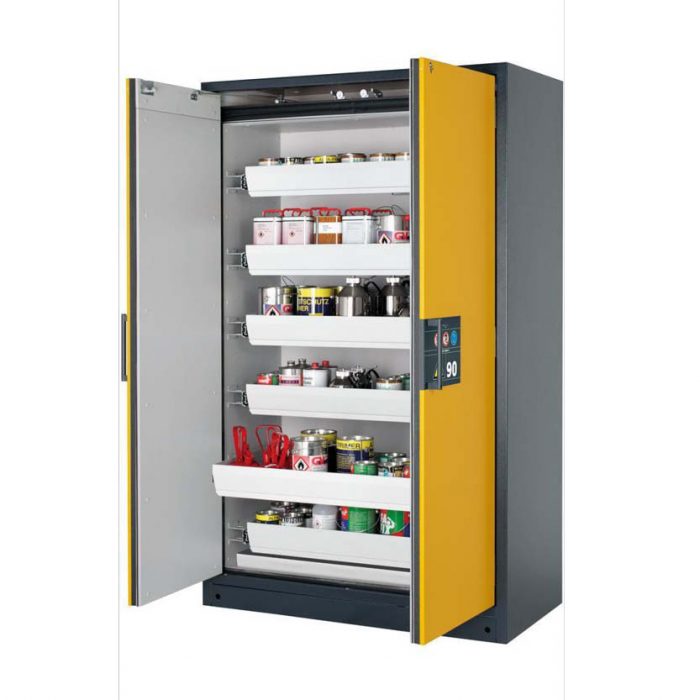 Brandsäkert kemikalieskåp Select W-126 bredd 1200 mm, 6 utdragskar - Gul
