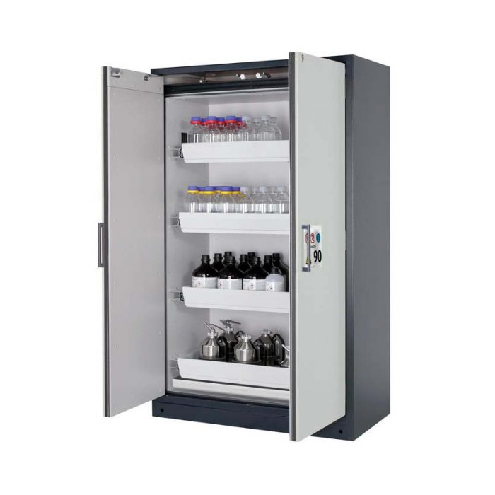 Brandsäkert kemikalieskåp Select W-124 bredd 1200 mm, 4 utdragskar - Grå