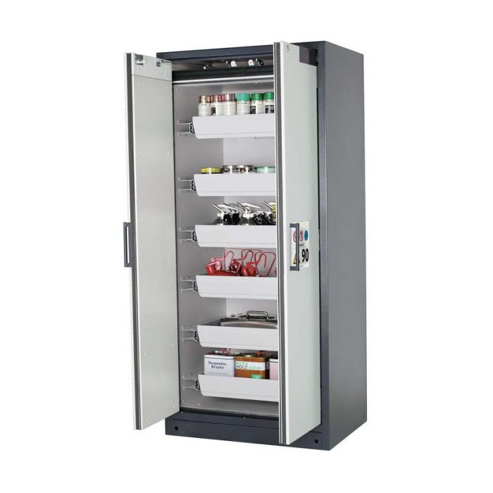 Brandsäkert kemikalieskåp Select W-96-O bredd 900 mm, 6 utdragskar - Grå