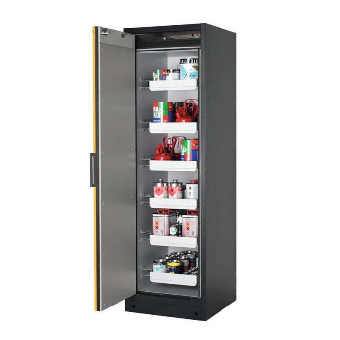 Brandsäkert kemikalieskåp Select W-66L-O bredd 600 mm, 6 utdragskar, vänsterhängd dörr - Gul