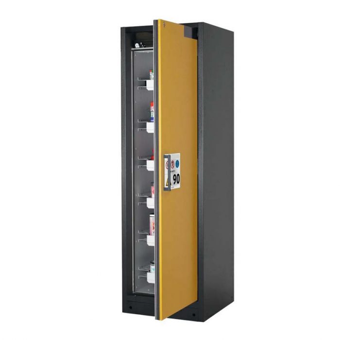 Brandsäkert kemikalieskåp Select W-66R bredd 600 mm, 6 utdragskar, högerhängd dörr - Gul