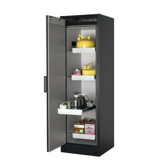 Brandsäkert kemikalieskåp Select W-64L bredd 600 mm, 4 utdragskar, vänsterhängd dörr - Vit